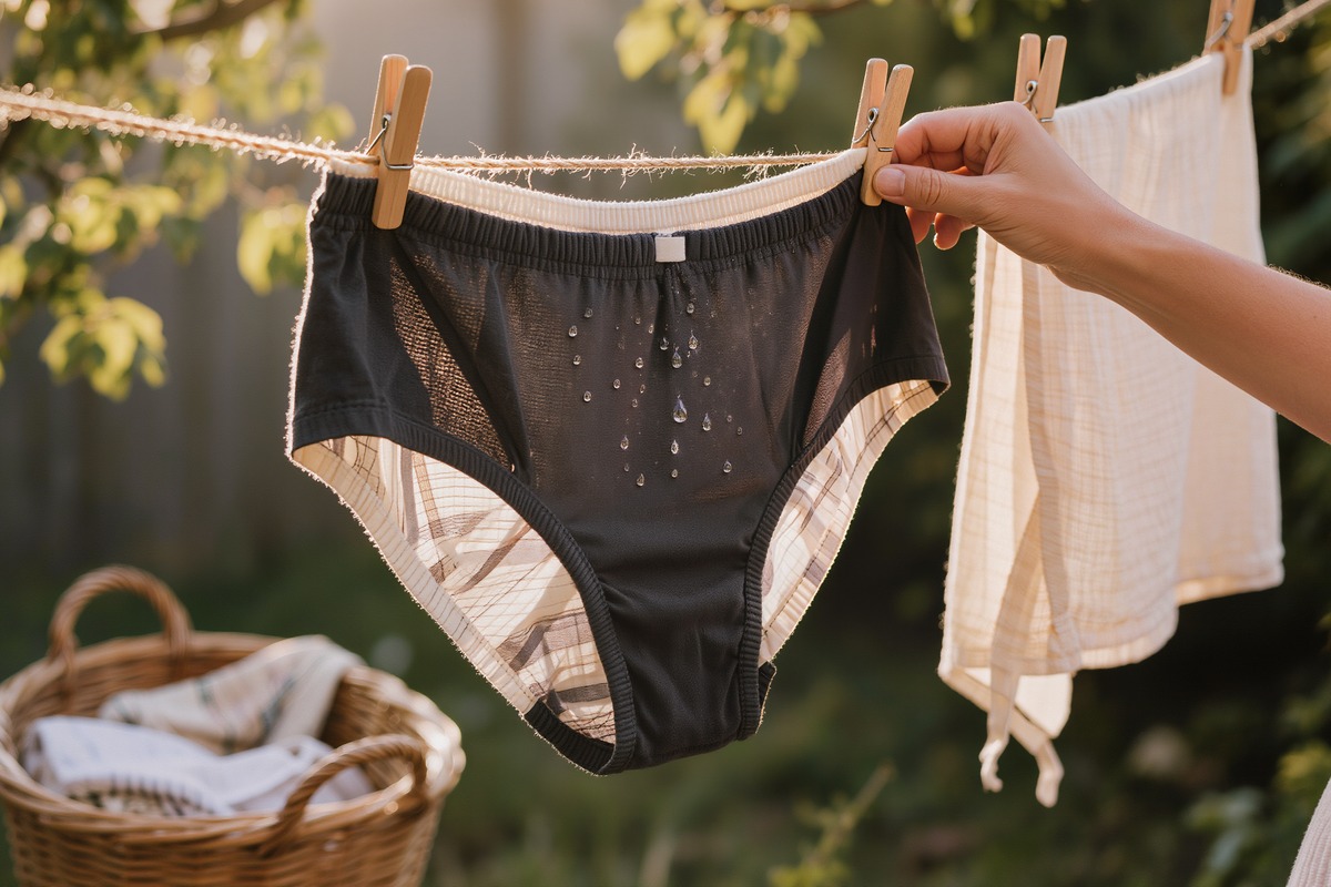 Finissez toujours par un séchage naturel. Le sèche-linge peut détruire la membrane imperméable de votre culotte. Préférez largement l'air libre.